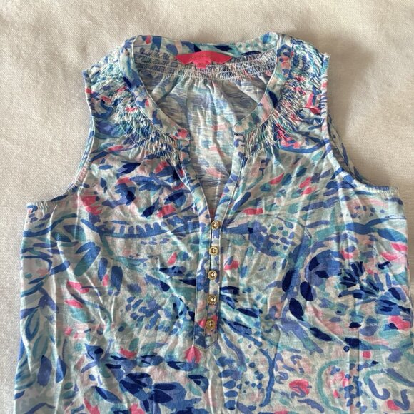 Lily Pulitzer Essie Tank Top Blue Pink Shirt Blouse Womens Size XS Summer Beach - Picture 2 of 9